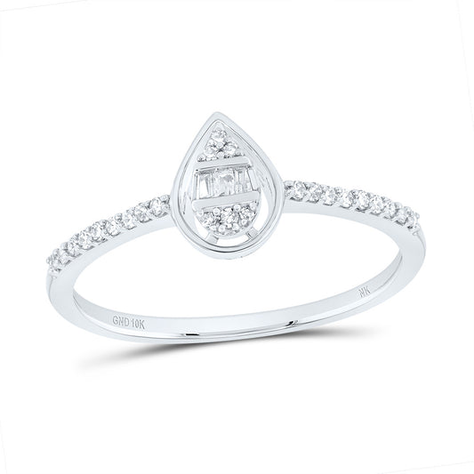 10kt White Gold 1/8 Cttw Diamond Pear Wedding Engagement Anniversary Ring, Women Size: 5-9