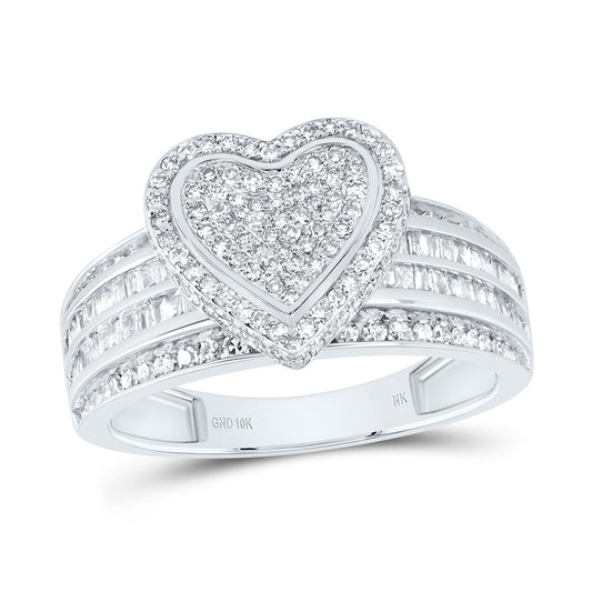 10kt White Gold 7/8 Cttw Natural Diamond Fashion Heart Wedding Engagement Anniversary Ring, Women Size: 5-9