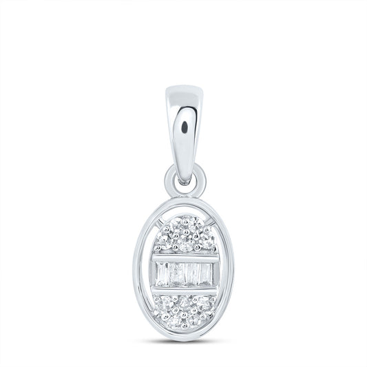 10kt White Gold 1/12 Cttw Diamond Oval Pendant