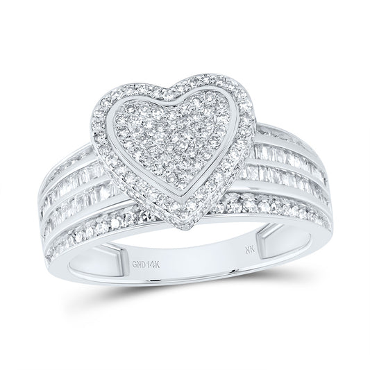 14kt White Gold 7/8 Cttw Natural Diamond Fashion Heart Wedding Engagement Anniversary Ring, Women Size: 5-9