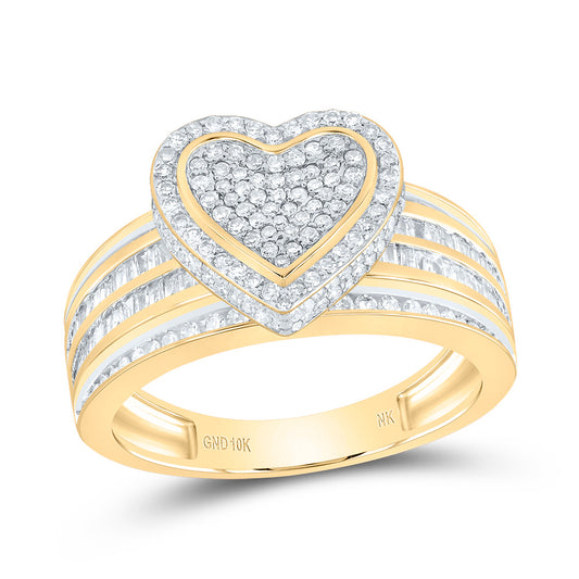 10kt Yellow Gold 1 1/3 Cttw Natural Diamond Fashion Heart Wedding Engagement Anniversary Ring, Women Size: 5-9