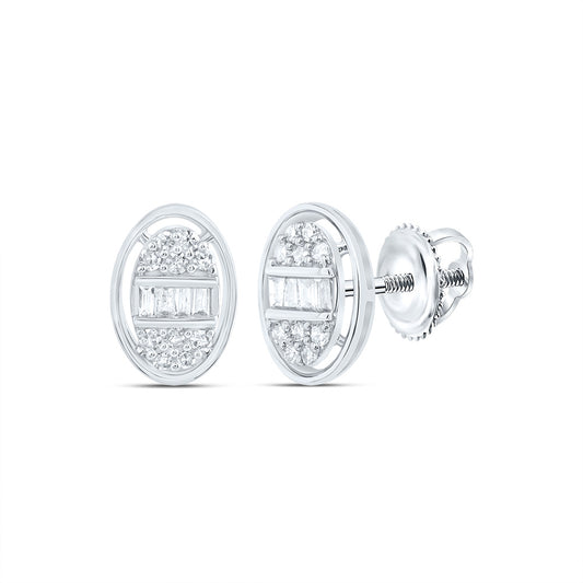 10kt White Gold 1/5 Cttw Diamond Oval Stud Earring