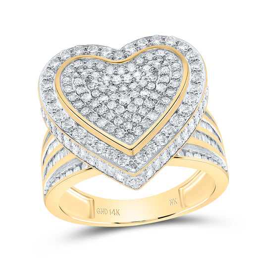 14kt Yellow Gold 1 7/8 Cttw Natural Diamond Fashion Heart Wedding Engagement Anniversary Ring, Women Size: 5-9