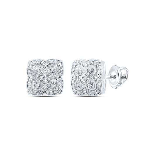 10kt White Gold 1/3 Cttw Diamond Clover Stud Earring