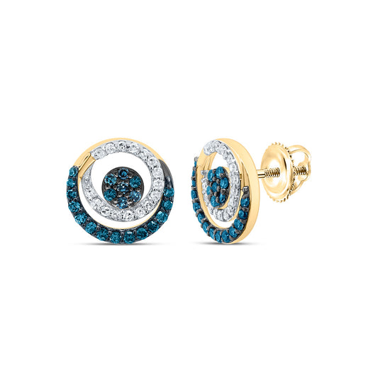 10kt Yellow Gold 3/8 Cttw Diamond Blue Diamond Round Stud Earring