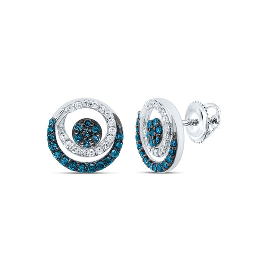 10kt White Gold 3/8 Cttw Diamond Blue Diamond Round Stud Earring