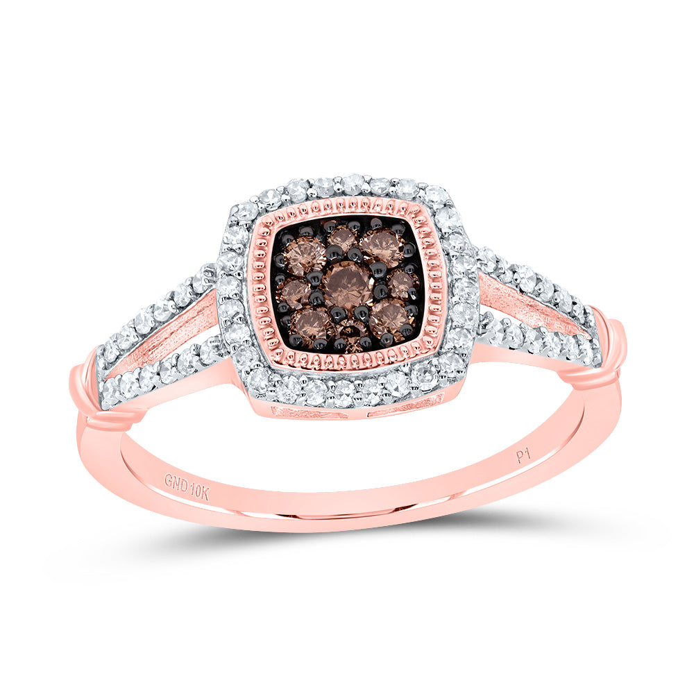 10kt Rose Gold 3/8 Cttw Diamond Cognac Natural Cushion Wedding Engagement Anniversary Ring, Women Size: 5-9