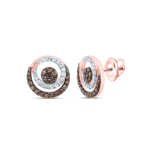 10kt Rose Gold 3/8 Cttw Diamond Cognac Natural Round Stud Earring
