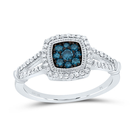 10kt White Gold 3/8 Cttw Diamond Blue Diamond Cushion Wedding Engagement Anniversary Ring, Women Size: 5-9