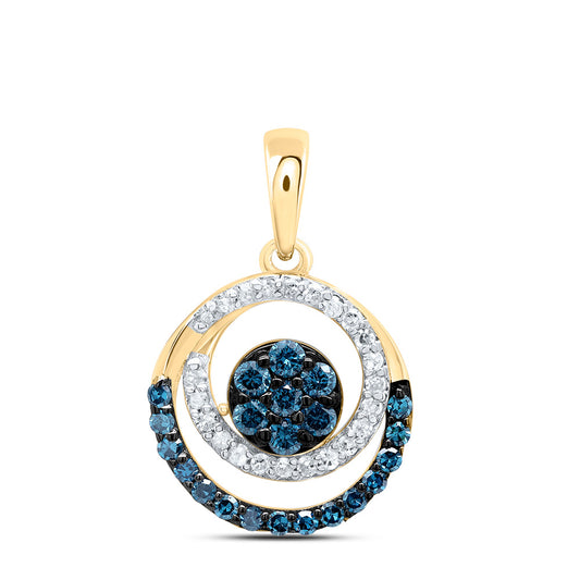 10kt Yellow Gold 1/3 Cttw Diamond Blue Diamond Round Pendant