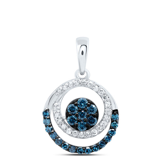 10kt White Gold 1/3 Cttw Diamond Blue Diamond Round Pendant