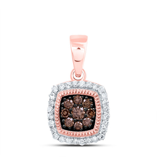 10kt Rose Gold 1/4 Cttw Diamond Cognac Natural Cushion Pendant