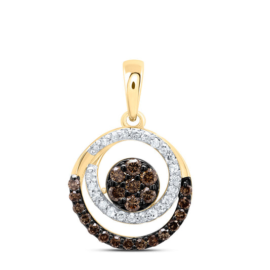10kt Yellow Gold 1/3 Cttw Diamond Cognac Natural Round Pendant