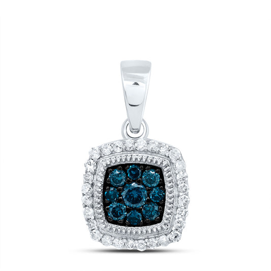 10kt White Gold 1/4 Cttw Diamond Blue Diamond Cushion Pendant