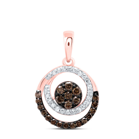 10kt Rose Gold 1/3 Cttw Diamond Cognac Natural Round Pendant