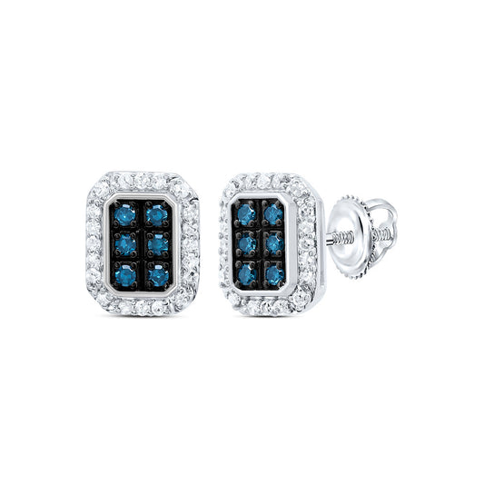 10kt White Gold 1/5 Cttw Diamond Blue Diamond Emerlad Stud Earring