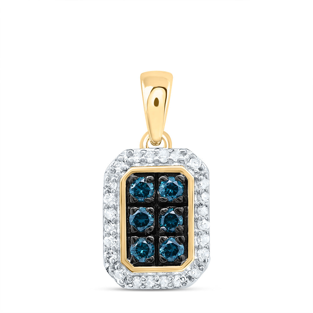 10kt Yellow Gold 1/4 Cttw Diamond Blue Diamond Emerlad Pendant