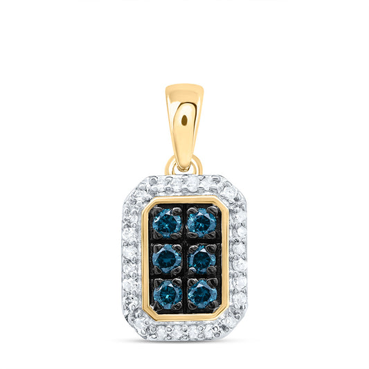 10kt Yellow Gold 1/4 Cttw Diamond Blue Diamond Emerlad Pendant