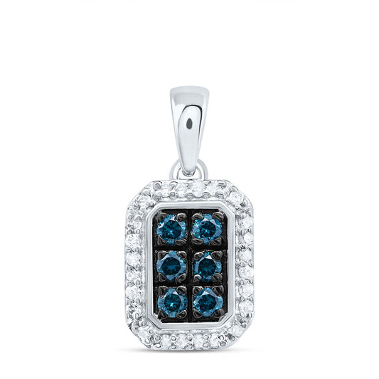 10kt White Gold 1/4 Cttw Diamond Blue Diamond Emerlad Pendant