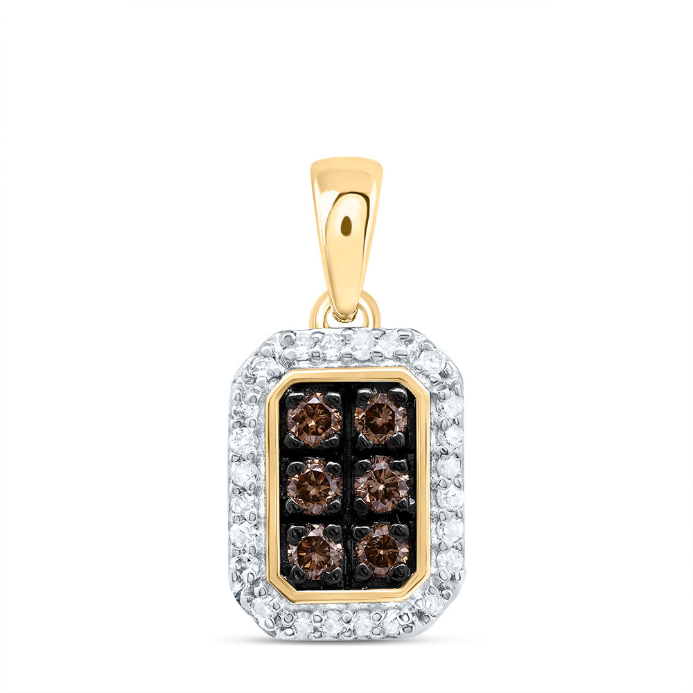 10kt Yellow Gold 1/4 Cttw Diamond Cognac Natural Emerald Pendant