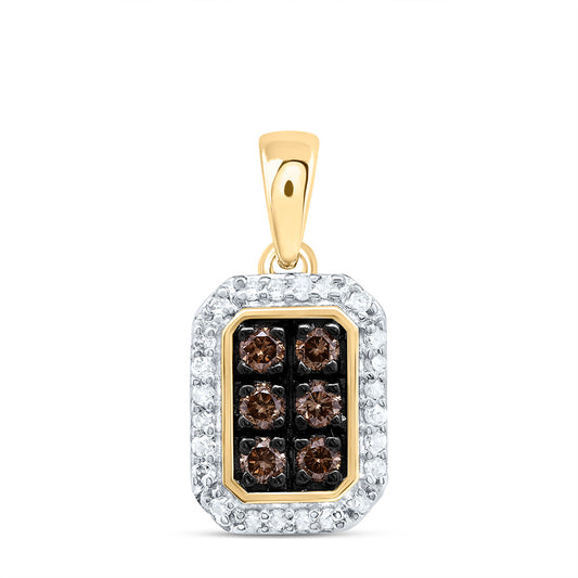 10kt Yellow Gold 1/4 Cttw Diamond Cognac Natural Emerald Pendant