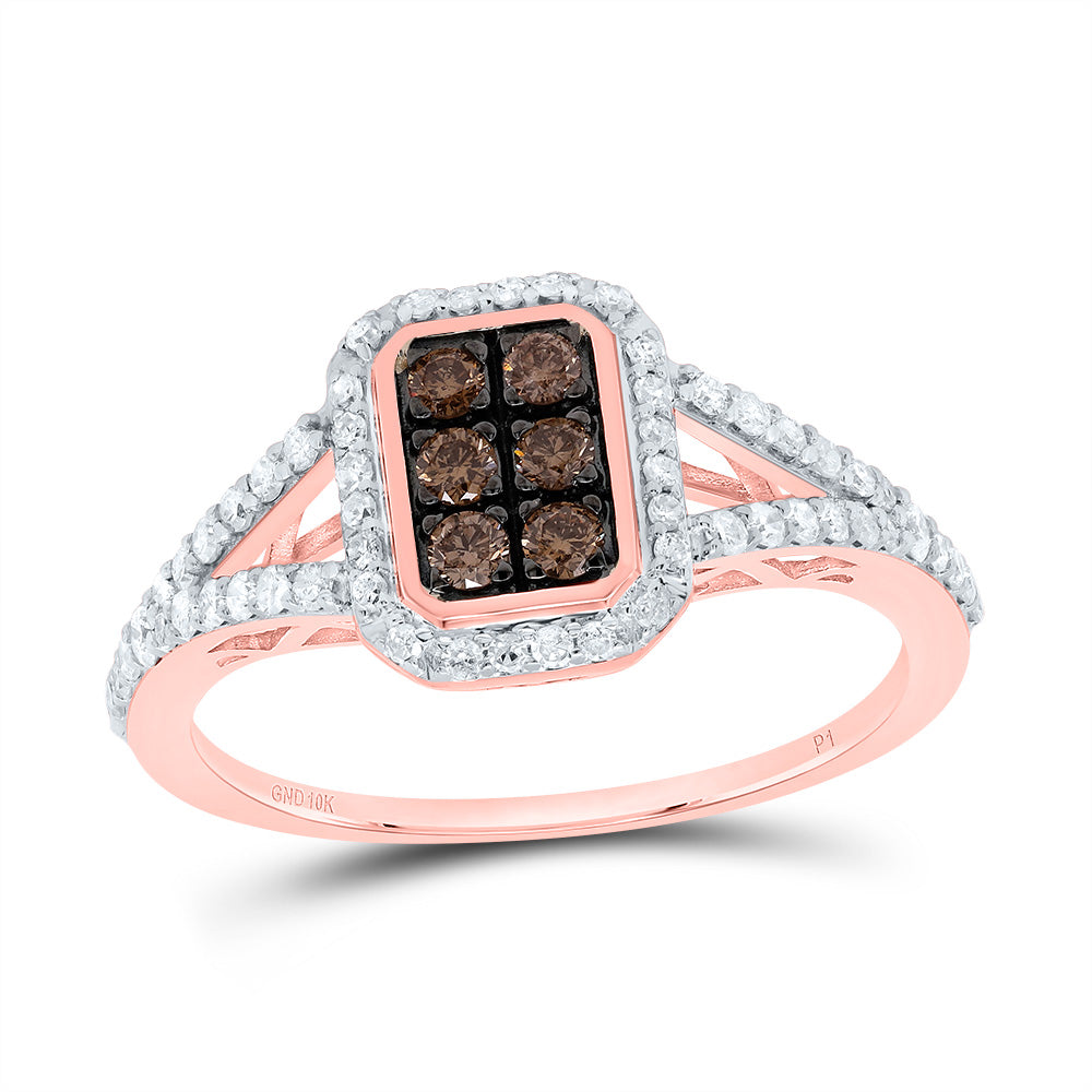 10kt Rose Gold 1/2 Cttw Diamond Cognac Natural Emerald Wedding Engagement Anniversary Ring, Women Size: 5-9