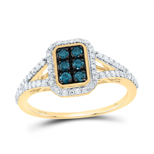 10kt Yellow Gold 1/2 Cttw Diamond Blue Diamond Emerlad Wedding Engagement Anniversary Ring, Women Size: 5-9