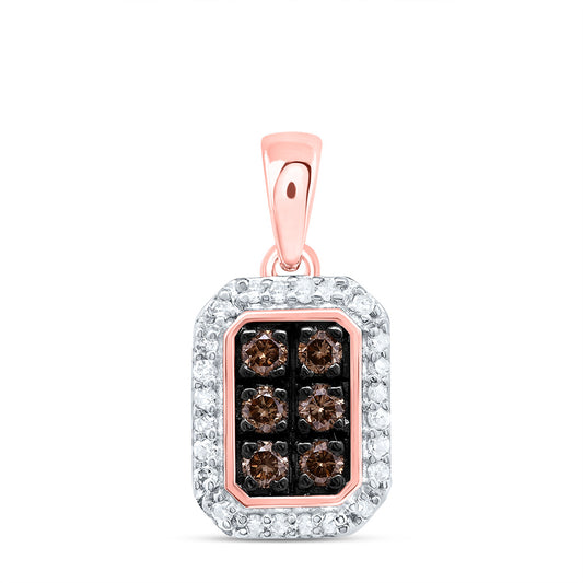 10kt Rose Gold 1/4 Cttw Diamond Cognac Natural Emerald Pendant