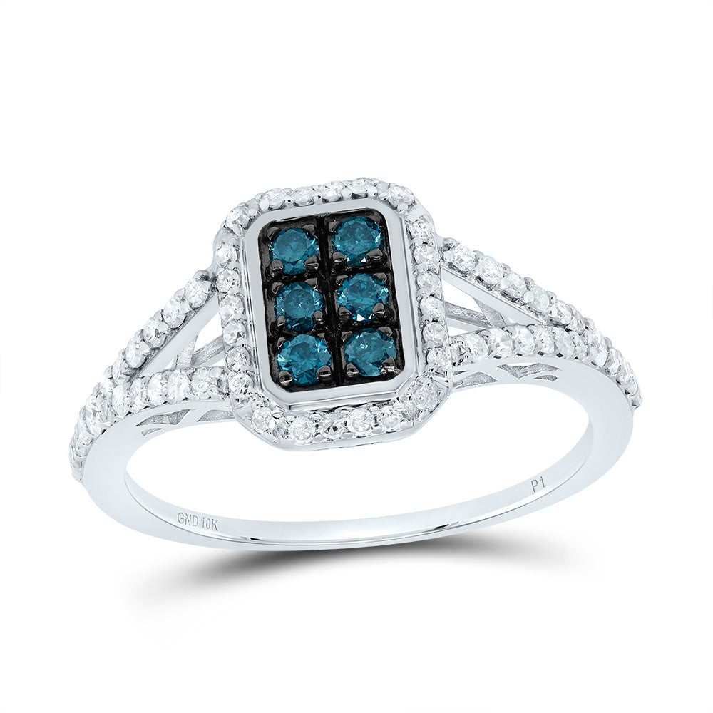 10kt White Gold 1/2 Cttw Diamond Blue Diamond Emerlad Wedding Engagement Anniversary Ring, Women Size: 5-9