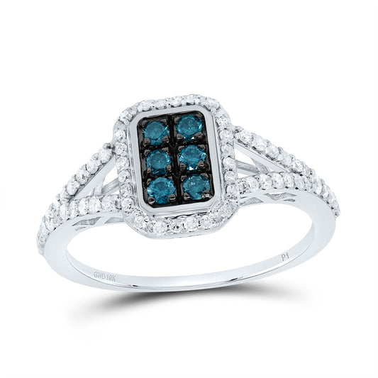 10kt White Gold 1/2 Cttw Diamond Blue Diamond Emerlad Wedding Engagement Anniversary Ring, Women Size: 5-9