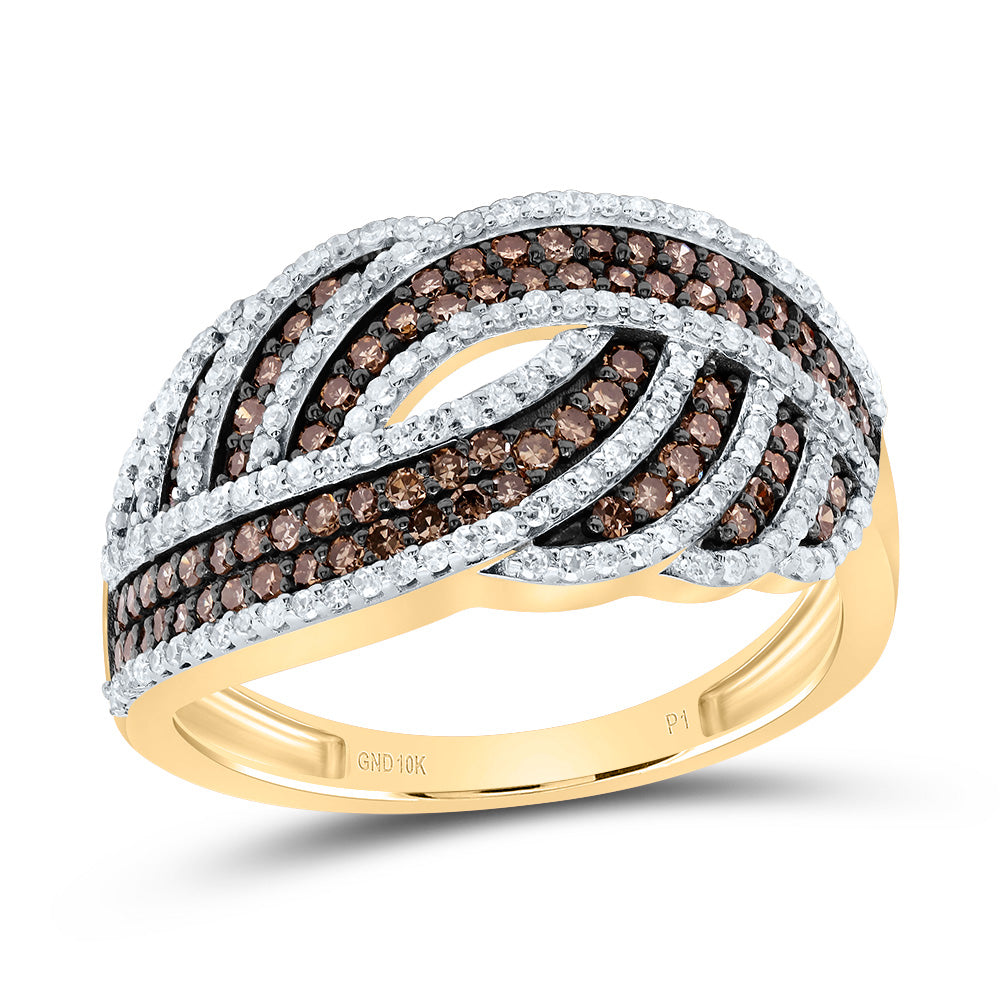 10kt Yellow Gold 3/4 Cttw Natural Diamond Cognac Natural Ladies Wedding Engagement Anniversary Ring, Women Size: 5-9