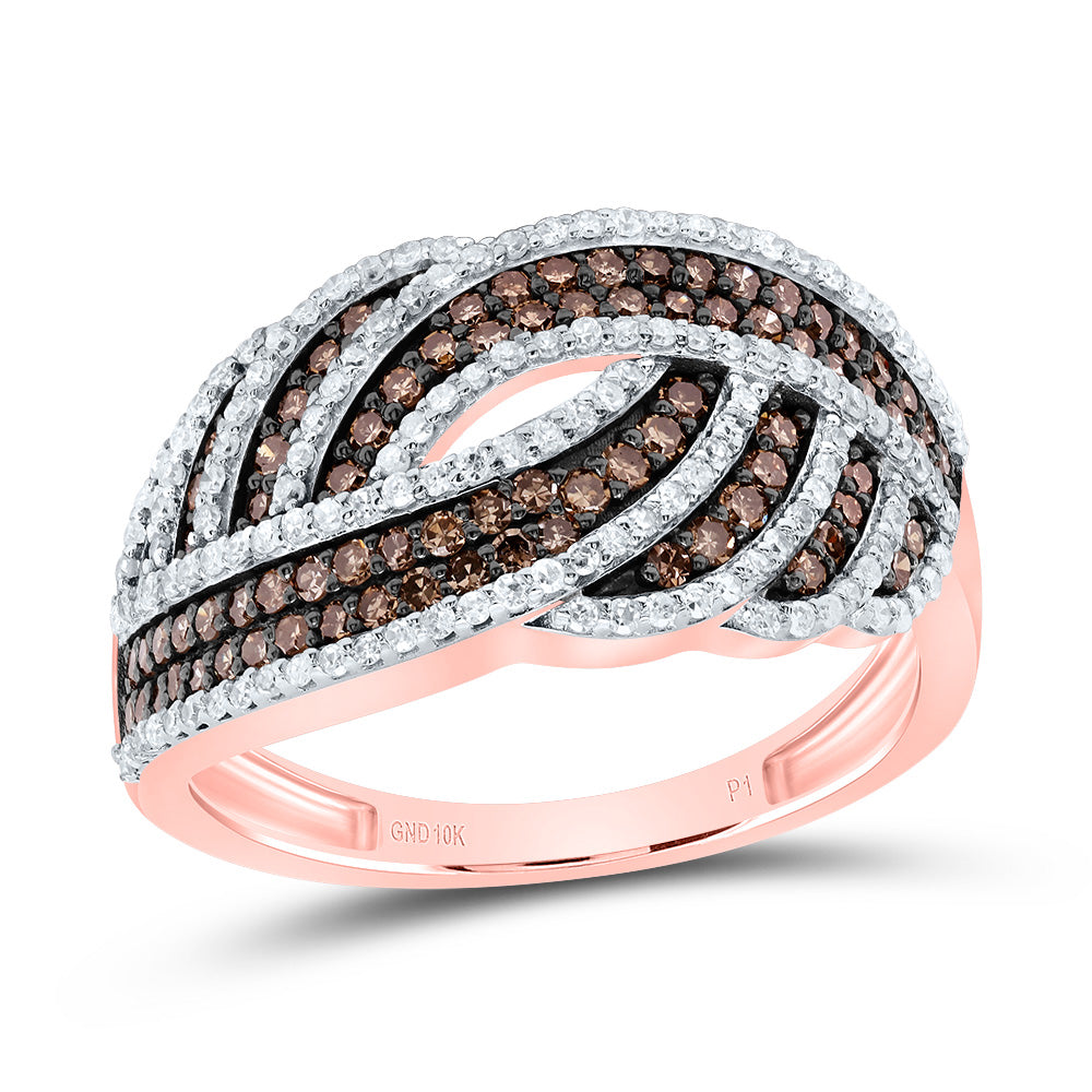 10kt Rose Gold 3/4 Cttw Natural Diamond Cognac Natural Ladies Wedding Engagement Anniversary Ring, Women Size: 5-9