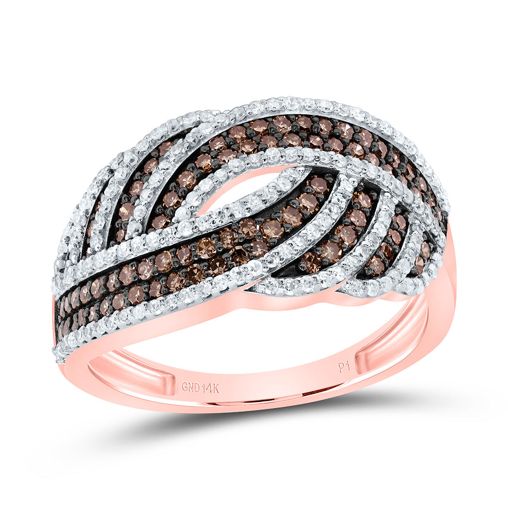 14kt Rose Gold 3/4 Cttw Natural Diamond Cognac Natural Ladies Wedding Engagement Anniversary Ring, Women Size: 5-9