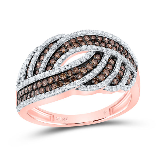 14kt Rose Gold 3/4 Cttw Natural Diamond Cognac Natural Ladies Wedding Engagement Anniversary Ring, Women Size: 5-9