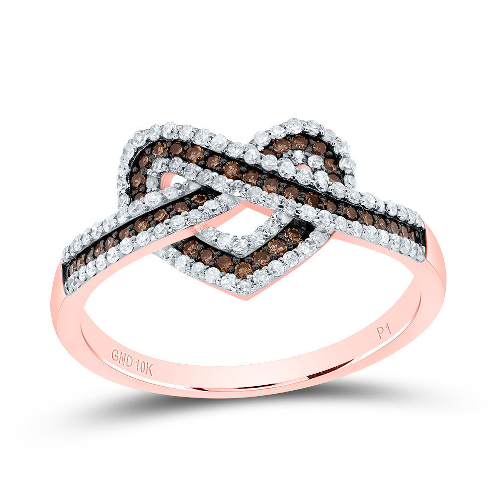 10kt Rose Gold 1/2 Cttw Natural Diamond Cognac Natural Heart Wedding Engagement Anniversary Ring, Women Size: 5-9