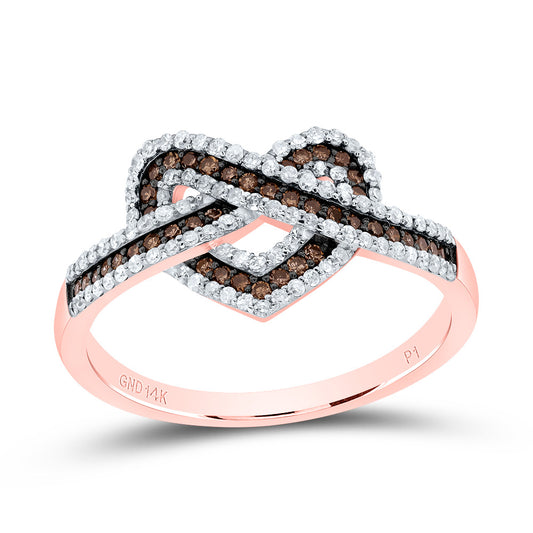 14kt Rose Gold 1/2 Cttw Natural Diamond Cognac Natural Heart Wedding Engagement Anniversary Ring, Women Size: 5-9