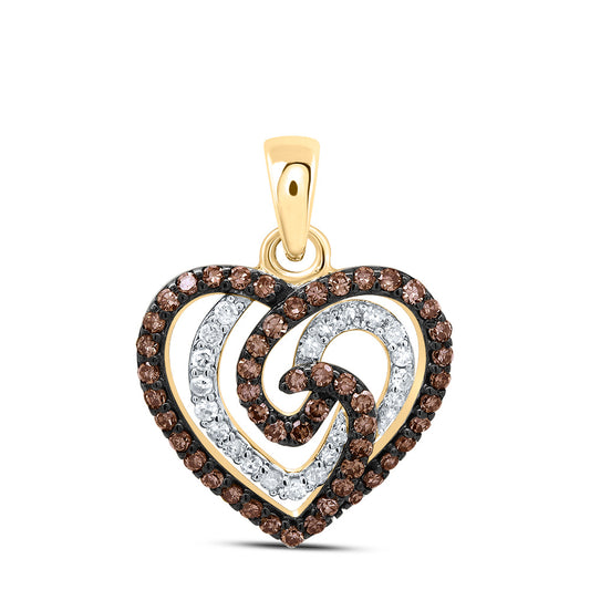 10kt Yellow Gold 3/8 Cttw Natural Diamond Cognac Natural Heart Pendant
