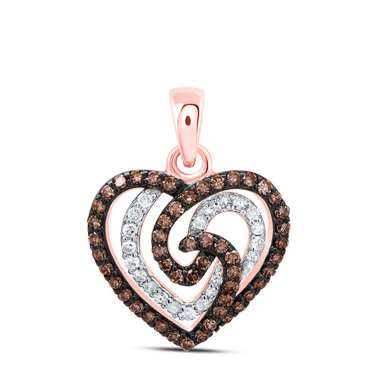 10kt Rose Gold 3/8 Cttw Natural Diamond Cognac Natural Heart Pendant