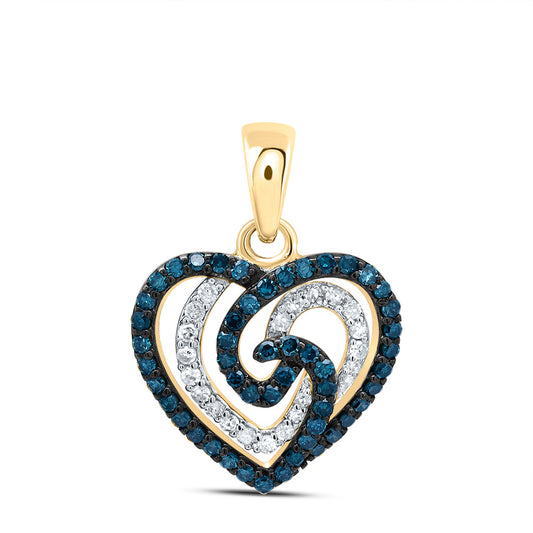 10kt Yellow Gold 3/8 Cttw Natural Diamond Blue Diamond Heart Pendant