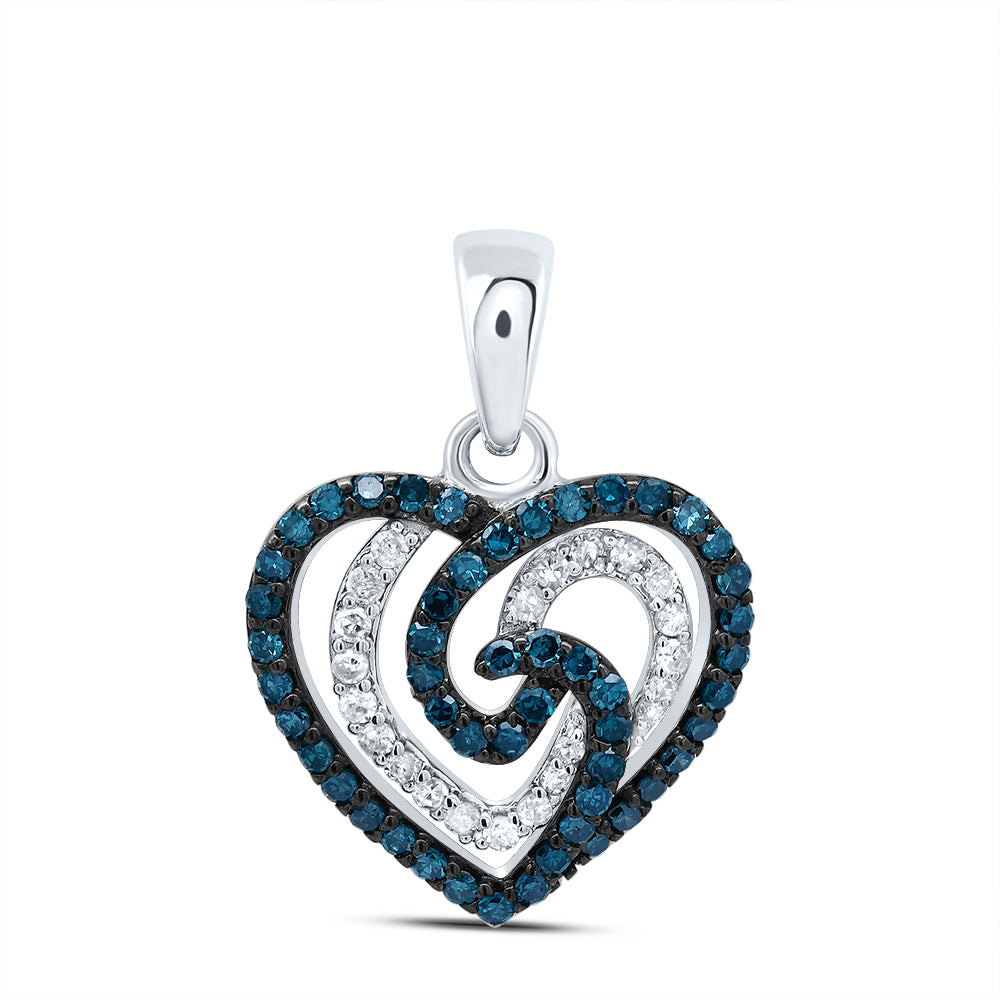 10kt White Gold 3/8 Cttw Diamond Blue Diamond Heart Pendant