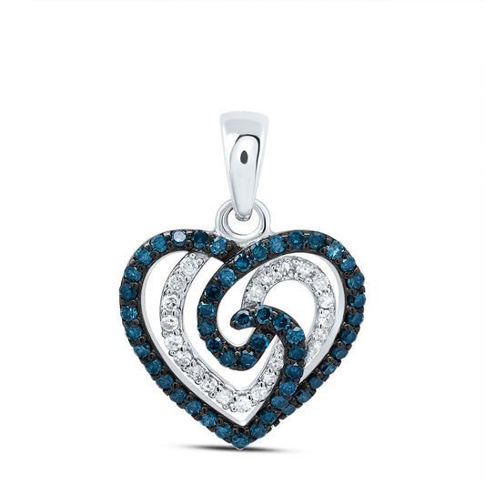 10kt White Gold 3/8 Cttw Diamond Blue Diamond Heart Pendant