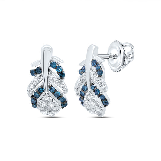 10kt White Gold 1/6 Cttw Diamond Blue Diamond Peacock Feather Stud Earring