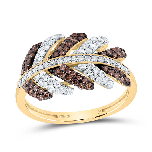 10kt Yellow Gold 3/4 Cttw Diamond Cognac Natural Leaf Wedding Engagement Anniversary Ring, Women Size: 5-9