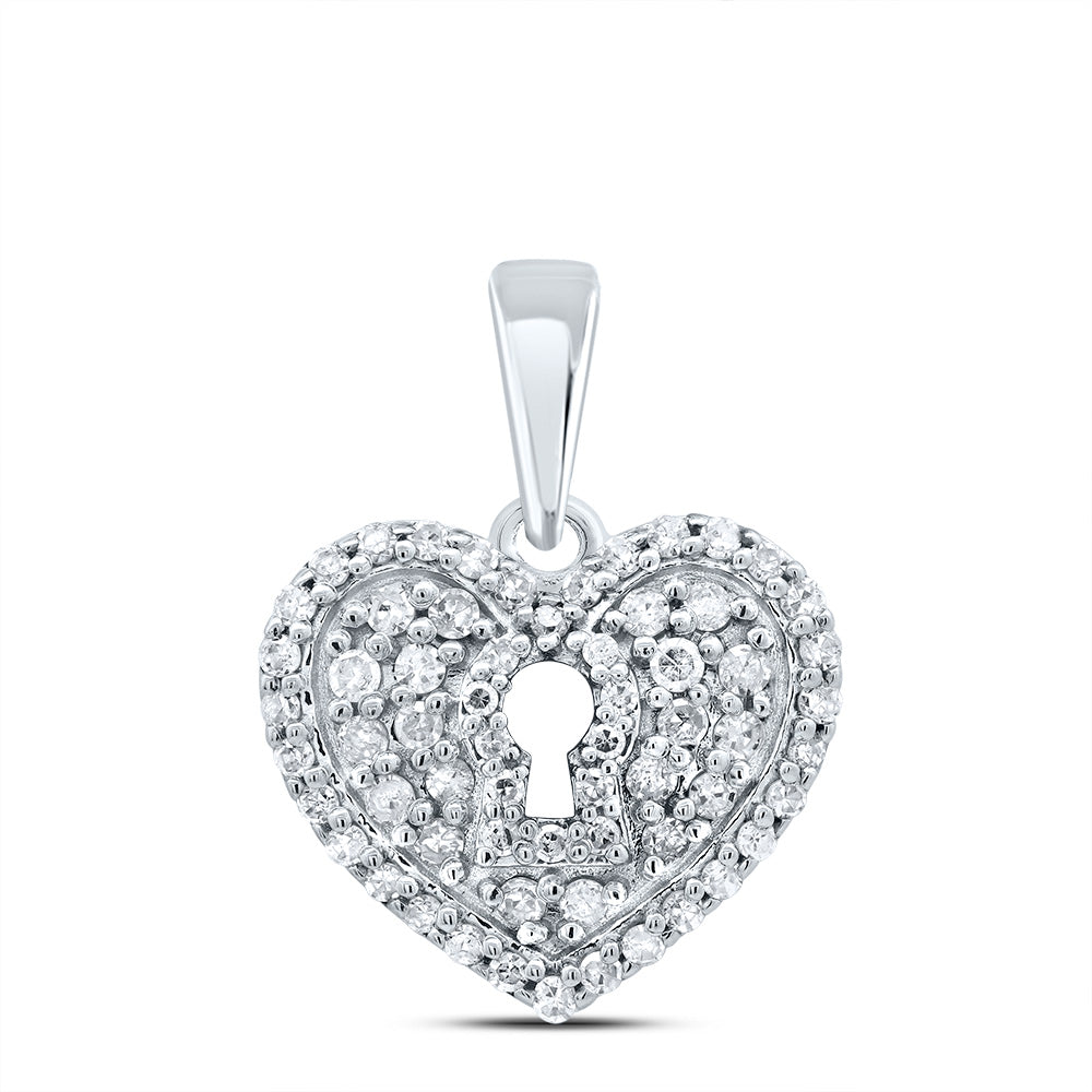 10kt White Gold 3/8 Cttw Natural Diamond Heart Pendant