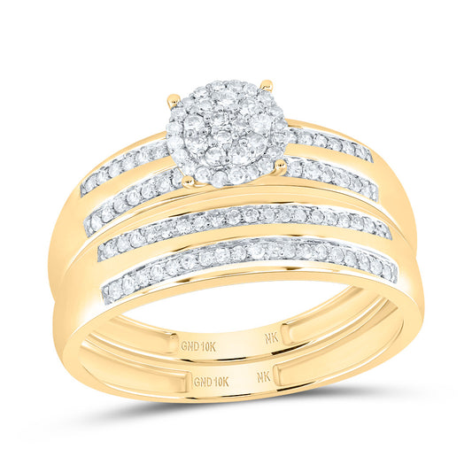 10kt Yellow Gold His & Hers 1/2 Cttw Natural Diamond Round Bridal Wedding Ring Band Set, Women Size: 5-9, Men Size: 8-12
