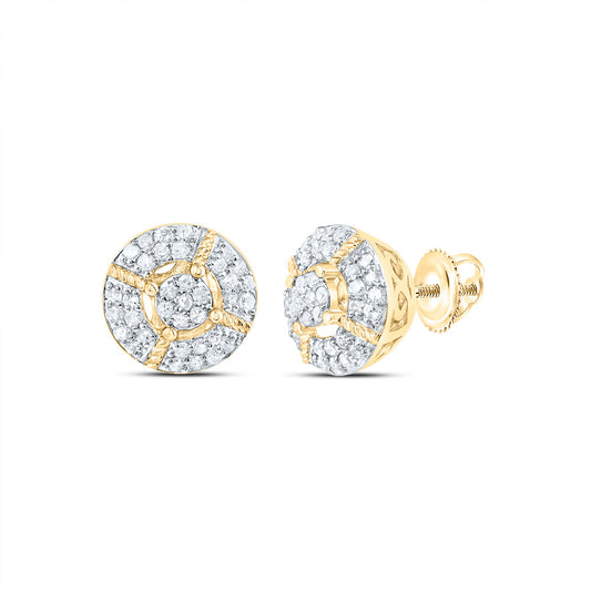 10kt Yellow Gold 1/3 Cttw Diamond Round Mens Stud Earring