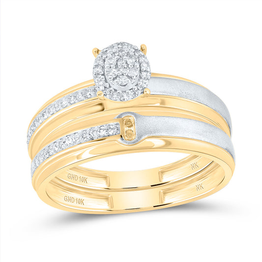 10kt Yellow Gold His & Hers 1/4 Cttw Diamond Oval Bridal Wedding Ring Band Set, Women Size: 5-9, Men Size: 8-12