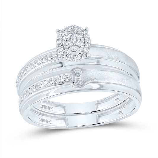 10kt White Gold His & Hers 1/4 Cttw Diamond Oval Bridal Wedding Ring Band Set, Women Size: 5-9, Men Size: 8-12