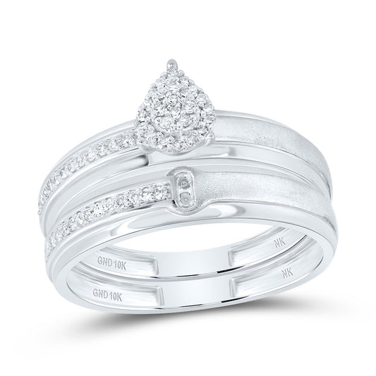 10kt White Gold His & Hers 1/4 Cttw Diamond Pear Bridal Wedding Ring Band Set, Women Size: 5-9, Men Size: 8-12