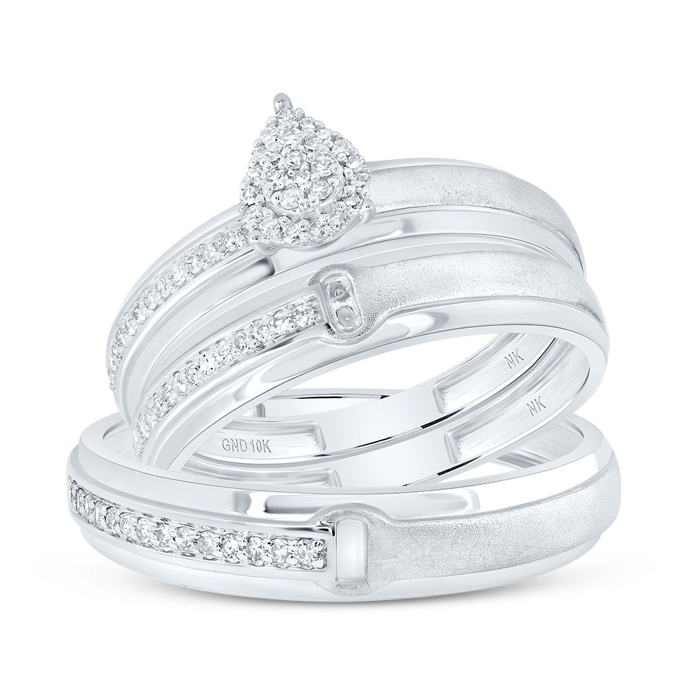 10kt White Gold His & Hers 1/4 Cttw Diamond Pear Bridal Wedding Ring Band Set, Women Size: 5-9, Men Size: 8-12